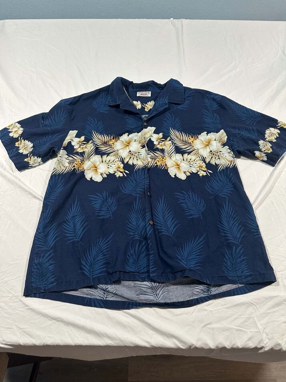 Pacific Legend Navy Blue Tropical Hibiscus Border Aloha Hawaiian Shirt Mens 3XL
